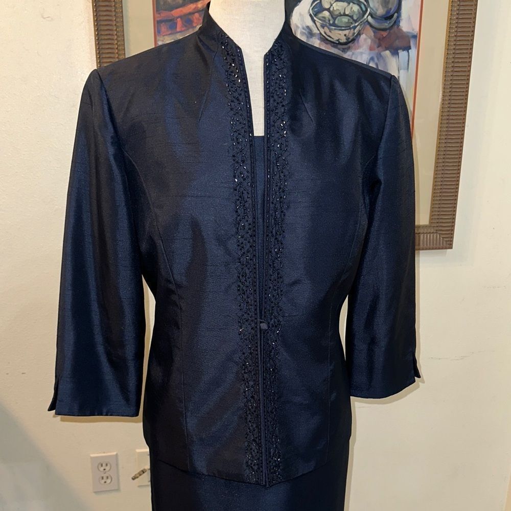 JESSICA HOWARD Evenings Elegant Navy  Gown w/ Crystal Embellished Jacket Size 12 - Picture 2 of 16